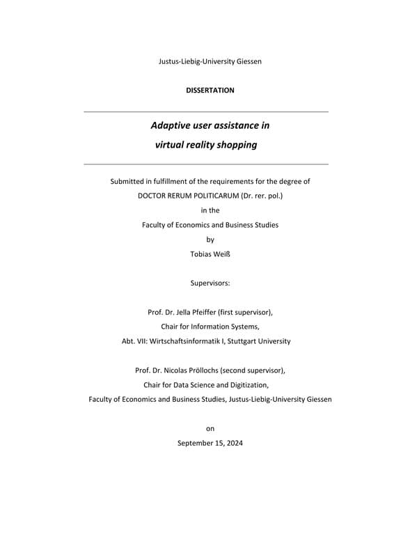 Adaptive User Assistance in Virtual Reality Shopping