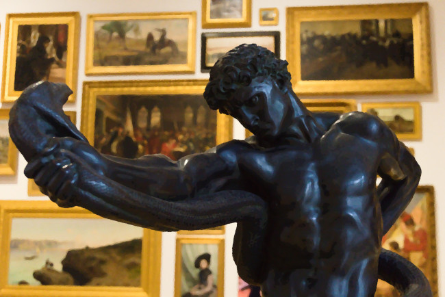 Man fighting a snake